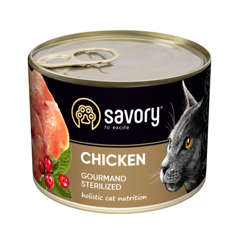 Savory Cat Adult Sterilized Chicken влажный корм с курицей для стерилизованных котов, 200 гр