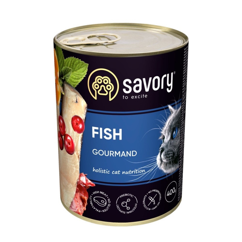 Savory Cat Adult Fish влажный корм с рыбой для котов, 400 гр