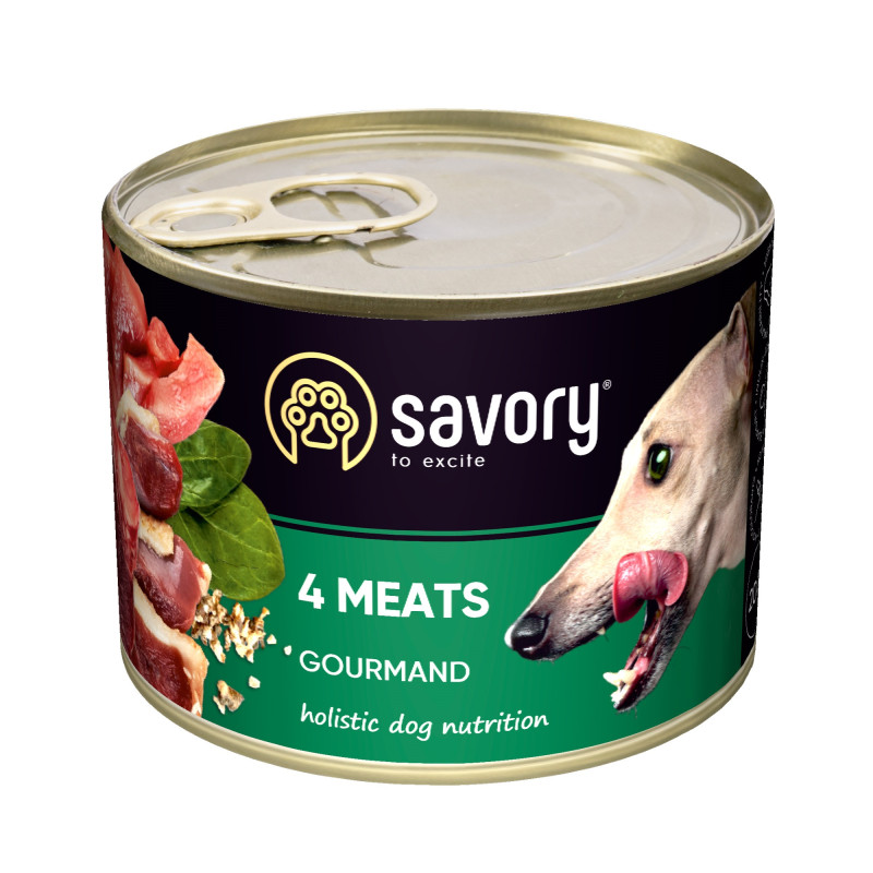 Savory Dog Gourmand вологий корм з 4 видами м'яса для дорослих собак 200 гр