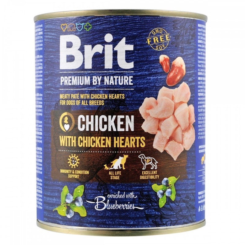Brit Premium Chicken with Chicken Hearts влажный корм с курицей для собак, 800 гр