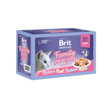 Brit Premium Delicate Fillets in Jelly Family Plate вологий корм для котів з куркою, яловичиною, лососем та фореллю, 12 шт х 85 гр