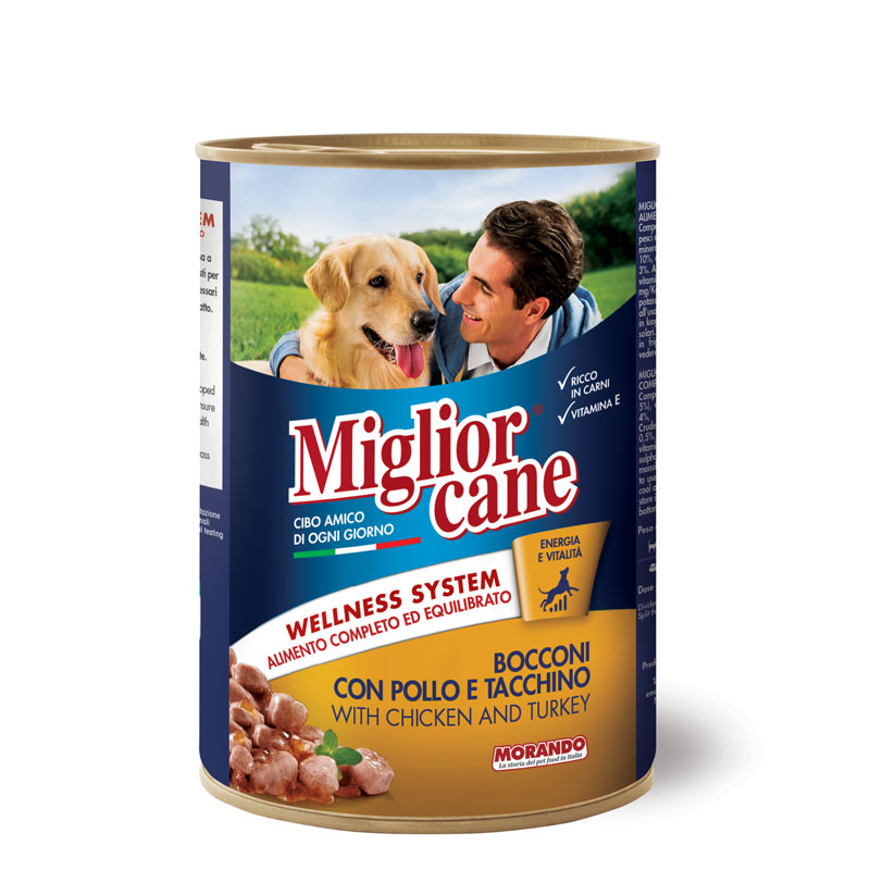 Migliorcane Pollo e Tacchino вологий корм з куркою та індичкою для дорослих собак 405 гр