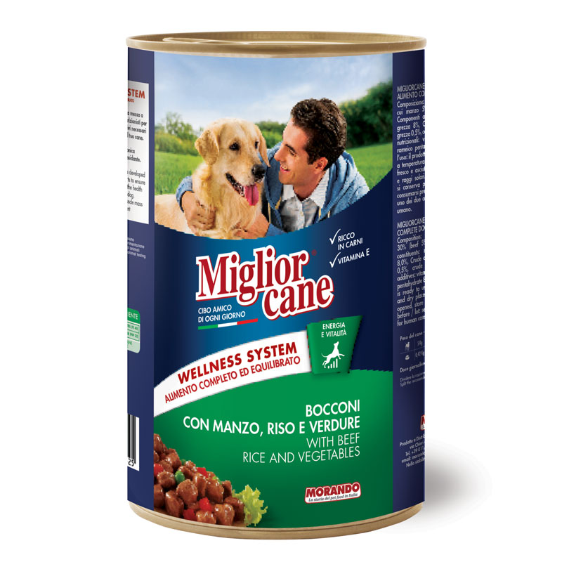 Migliorcane Manzo, Rico e Verdure вологий корм з яловичиною, рисом та овочами для дорослих собак 1250 гр