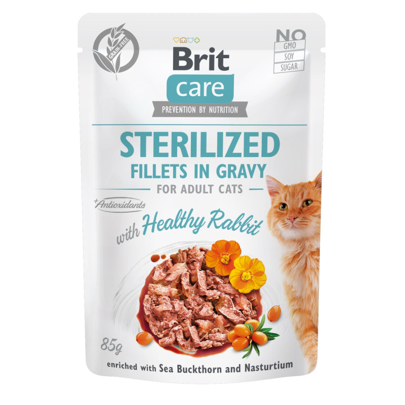 Brit Care Cat Fillets In Gravy Rabbit влажный корм с кроликом для стерилизованных котов, 85 гр