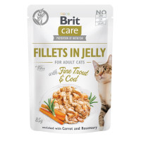 Brit Care Cat Fillets In Jelly Trout and Cod влажный корм с треской и форелью для котов, 85 гр