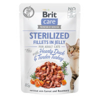 Brit Care Cat Fillets In Jelly Duck and Turkey влажный корм с уткой и индейкой для стерилизованных котов, 85 гр