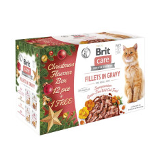 Brit Care Cat Fillets In Gravy Christmas Box набор влажного корма для кошек, 12+1 шт