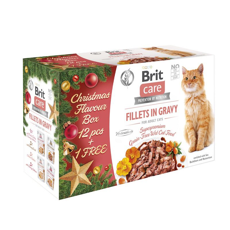 Brit Care Cat Fillets In Gravy Christmas Box набор влажного корма для кошек, 12+1 шт