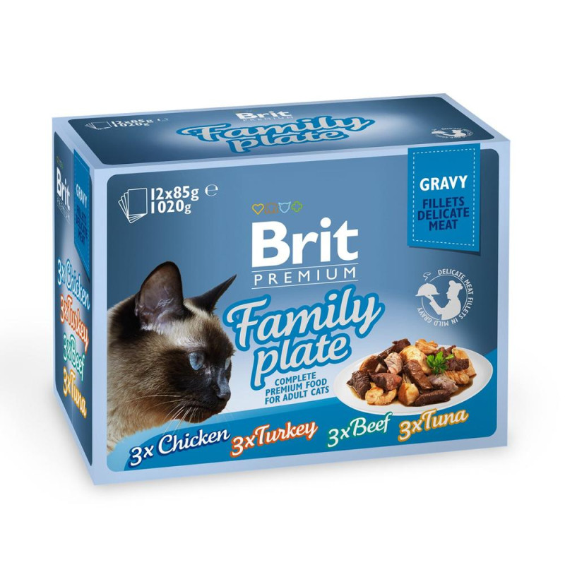 Brit Premium "Сімейна тарілка" набір вологого корму для котів у соусі 12 шт.