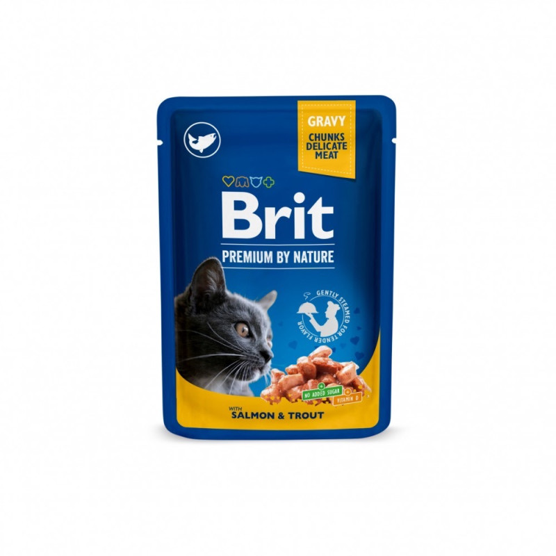Brit Premium Salmon and Trout влажный корм с лососем и форелью для котов, 100 гр
