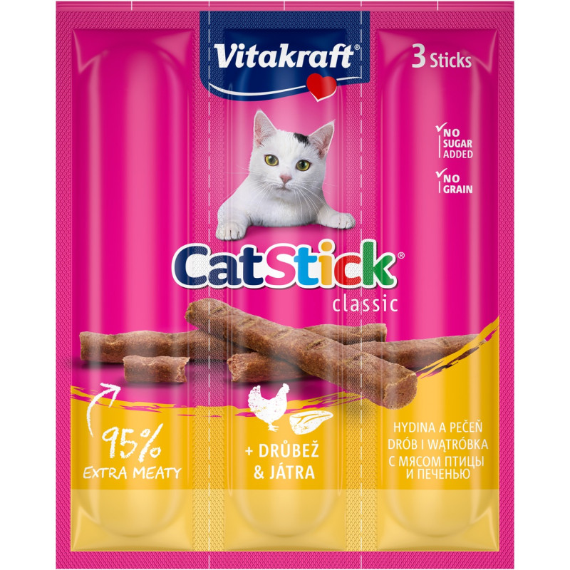 Vitakraft Sticks Poultry лакомство для котов с птицей и печенью, 3 шт х 6 гр