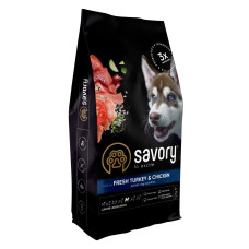 Savory Junior Large Breed Fresh Turkey & Chicken сухий корм з індичкою та куркою для цуценят великих порід, 3 кг