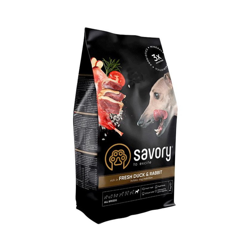 Savory Adult All Breeds rich in Fresh Duck & Rabbit сухой корм со свежей уткой и кроликом для взрослых собак всех пород 1 кг