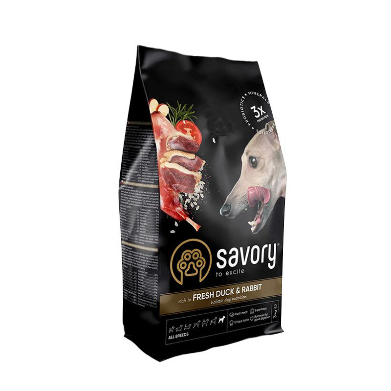 Savory Adult All Breeds rich in Fresh Duck & Rabbit сухой корм со свежей уткой и кроликом для взрослых собак всех пород 3 кг