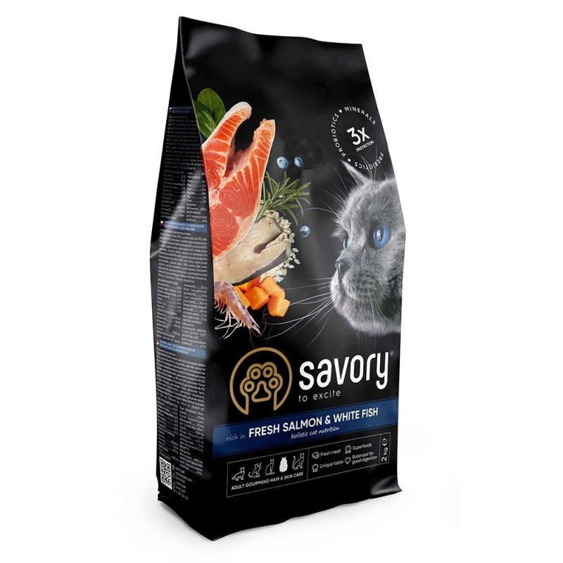 Savory Adult Cat Gourmand Fresh Salmon & White Fish сухой корм с лососем и белой рыбой для котов, 8 кг