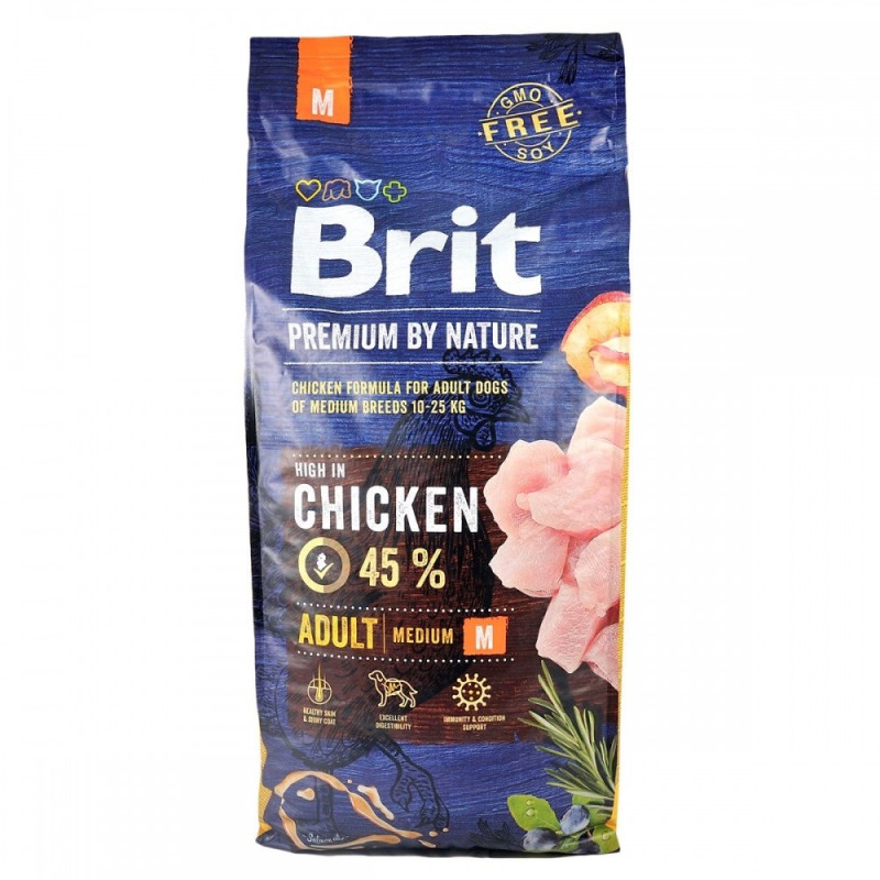 Brit Premium Adult M сухой корм с курицей для собак средних пород, 15 кг