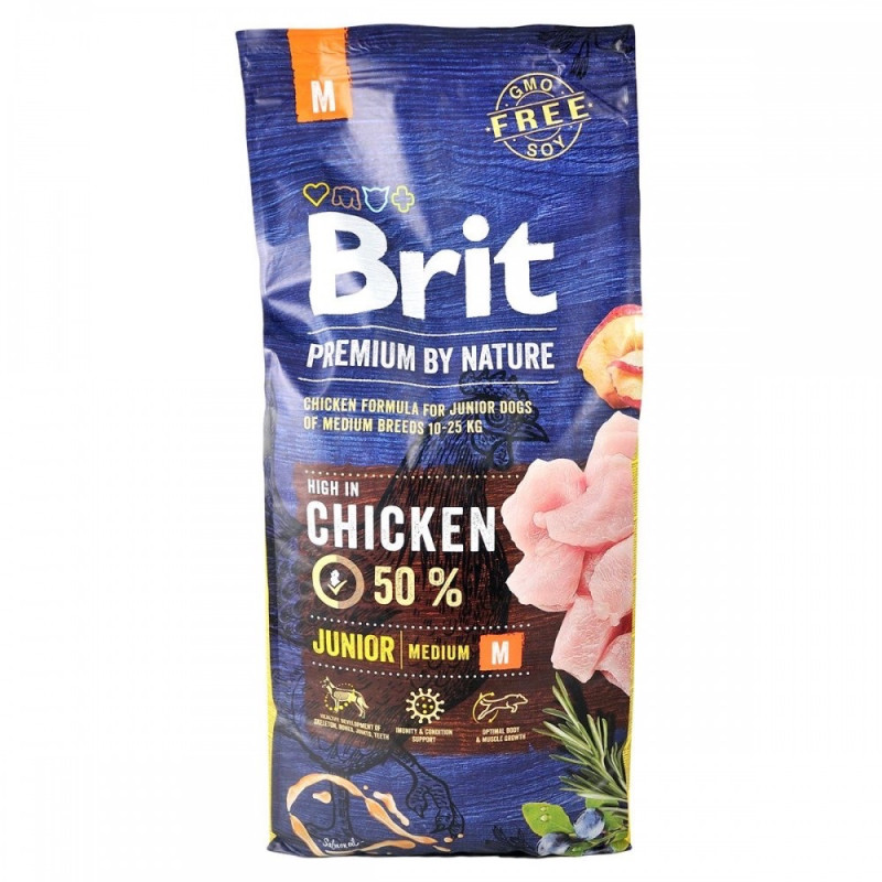 Brit Premium Junior M сухой корм с курицей для щенков средних пород, 15 кг