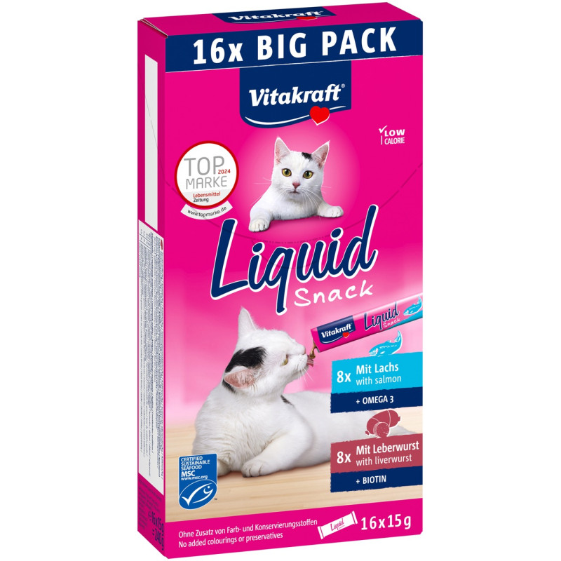 Vitakraft Liquid Snack Salmon Liver лакомство для котов с лососем и печенью, 16 шт х 15 гр