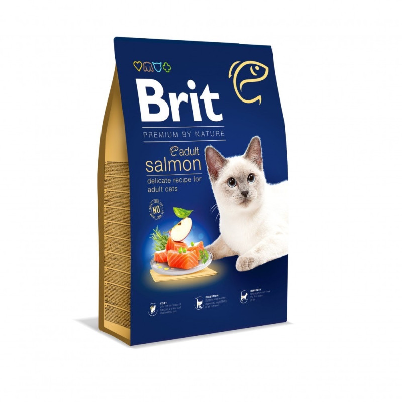 Brit Premium Cat Adult Salmon сухий корм з лососем для котів, 8 кг