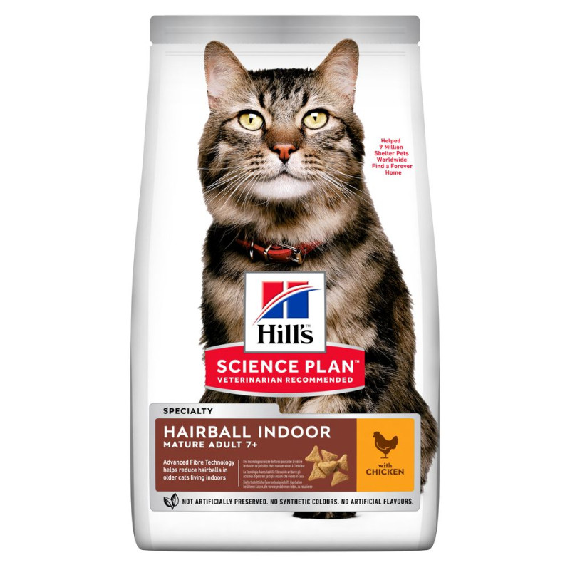 Hill's SP Feline Mature Adult 7+ Hairball Indoor сухий корм для виведення вовни у літніх котів, що живуть у приміщенні 1.5 кг