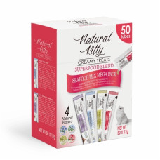 Natural Kitty Creamy Treat Fish Mega Pack рідкі ласощі для котів, асорті смаків, 50 шт х 12 гр