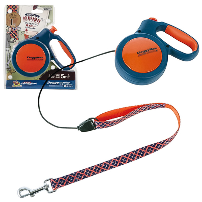 Doggyman Retractable Lead Trad Style L рулетка для собак, трос 5 м, синій