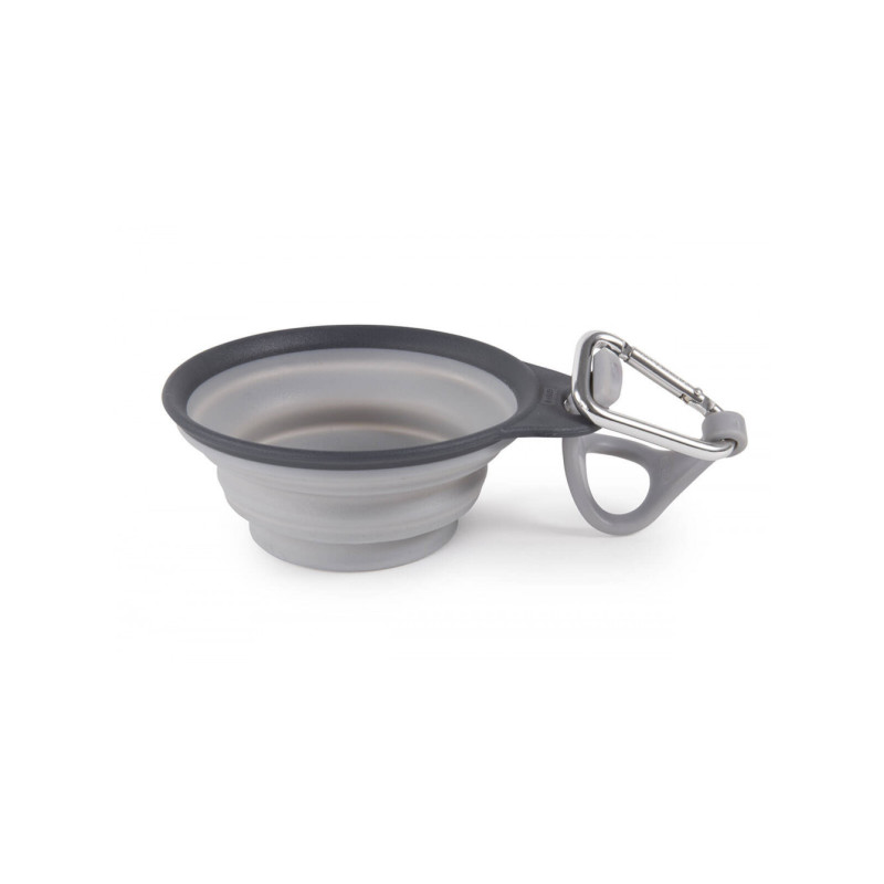 Dexas Travel Cup with Bottle Holder & Carabiner дорожная миска складная для собак и кошек, 240 мл, серая