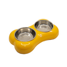 Kika Bone Shape миска двойная для кошек и собак, 2 шт х 400 мл, желтый
