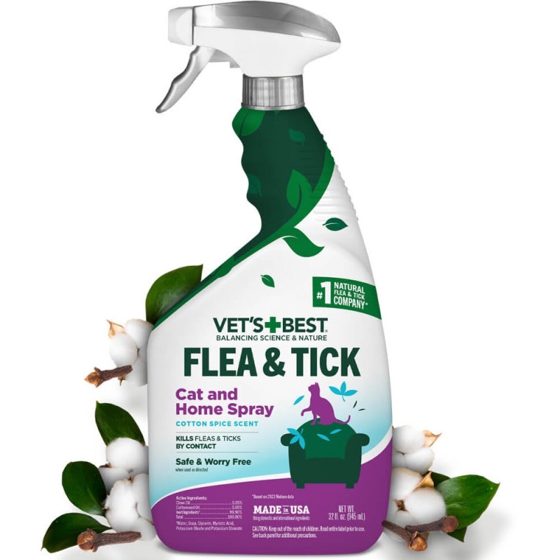 Vet's Best Flea & Tick Home Spray For Cats Cottonspice спрей от блох и клещей для котов и дома, 946 мл - фото 2