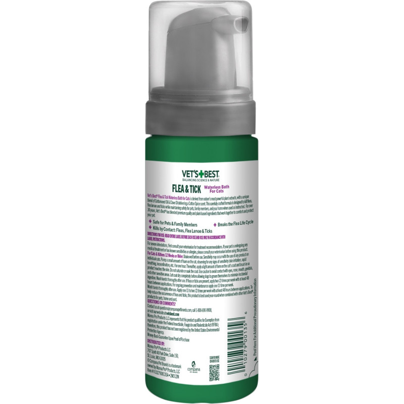 Vet's Best Flea & Tick Waterless Bath For Cats Cottonspice піна від бліх і кліщів для котів, 147 мл - фото 2