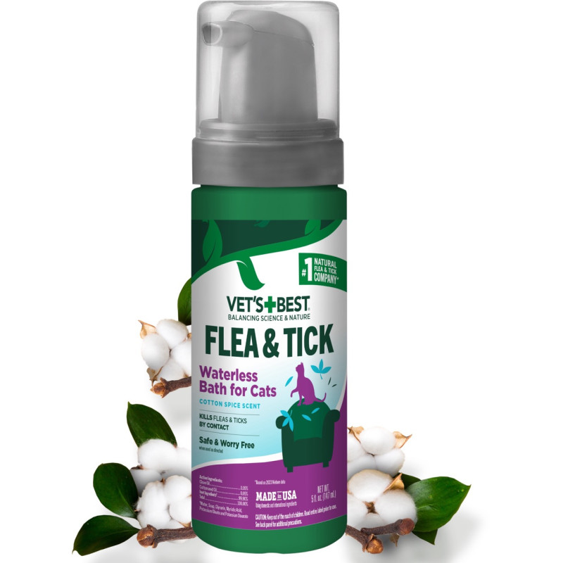 Vet's Best Flea & Tick Waterless Bath For Cats Cottonspice піна від бліх і кліщів для котів, 147 мл - фото 3