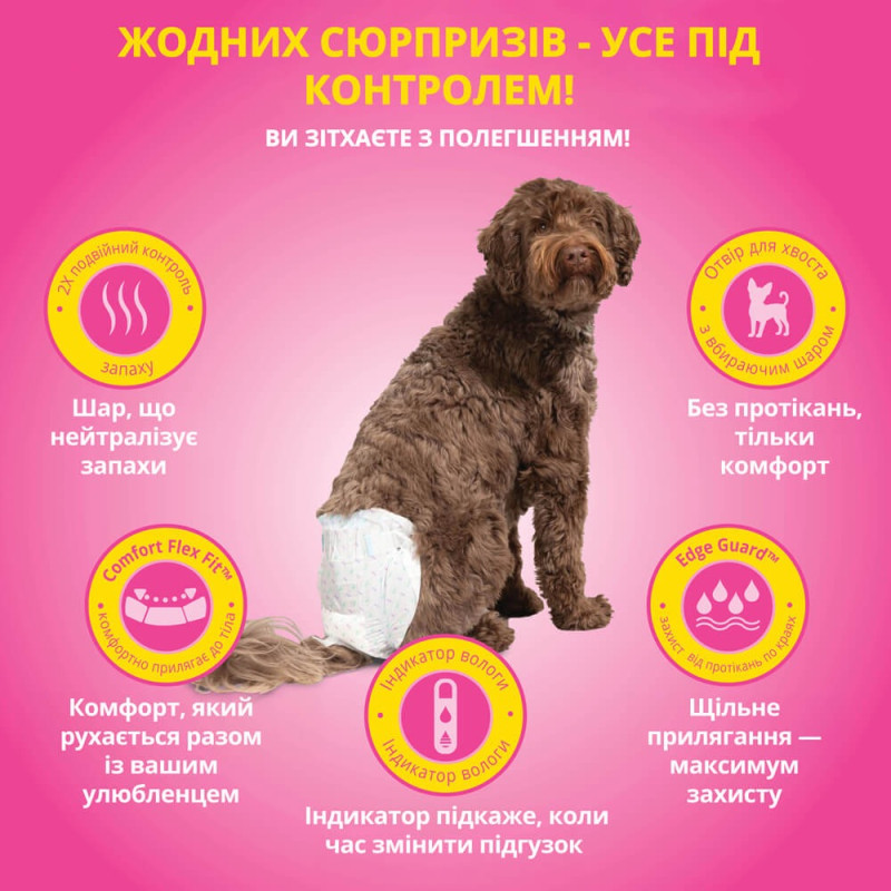 Out! Comfort Dri Disposable Fashion Diapers одноразовые памперсы для собак-самок, 33 - 46 см, 16 шт - фото 4