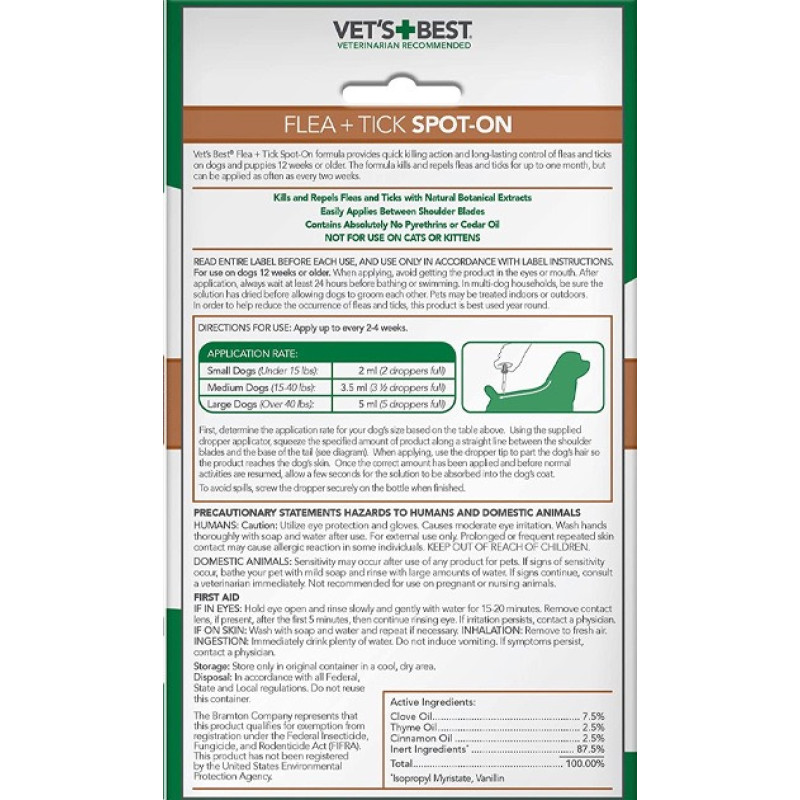 Vet's Best Flea Tick Spot-on капли от блох и клещей для собак, 17.7 мл - фото 2