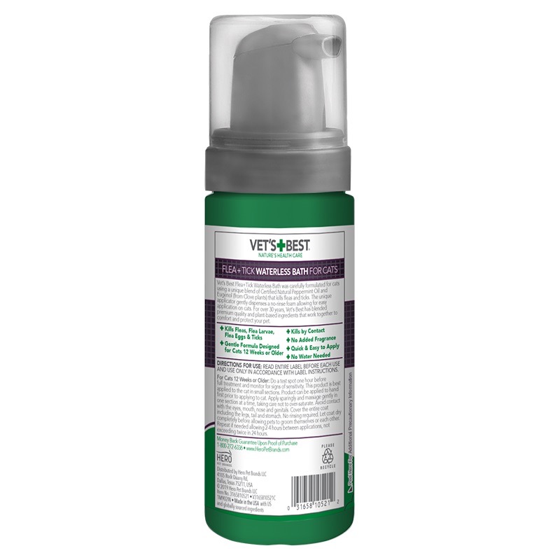 Vet's Best Flea And Tick Waterless Bath Foam моющая пена от блох, клещей и москитов для кошек, 147 мл - фото 2