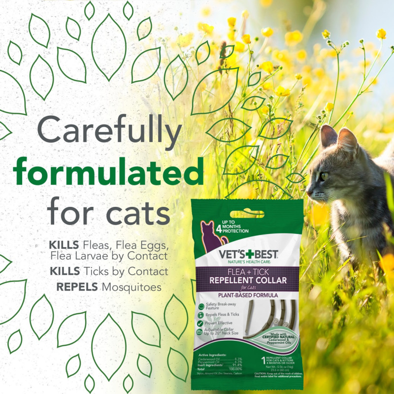 Vetʼs Best Flea & Tick Repellent Collar For Cats нашийник від бліх та кліщів для котів, 60 см - фото 5