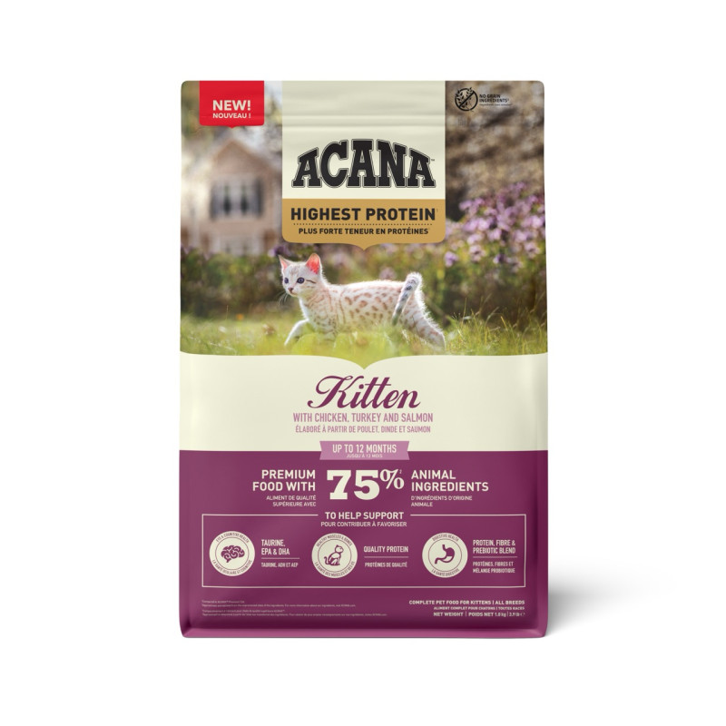 Acana Highest Protein Kitten сухой корм с курицей, индейкой и лососем для котят 1.8 кг - фото 2