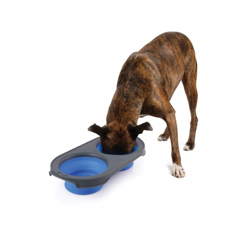Dexas Collapsible Pet Feeder миска двойная складная, 2 шт х 600 мл, синий - фото 3