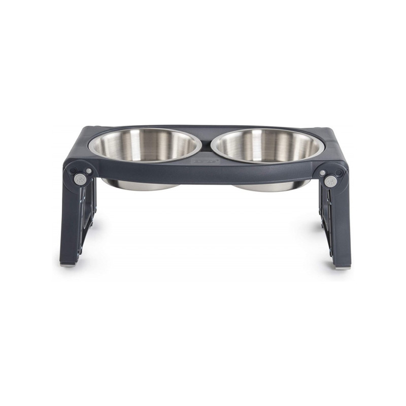 Dexas Adjustable Height Double Pet Feeder миска з нержавіючої сталі подвійна з регульованими ніжками, 2 шт х 960 мл, сіра