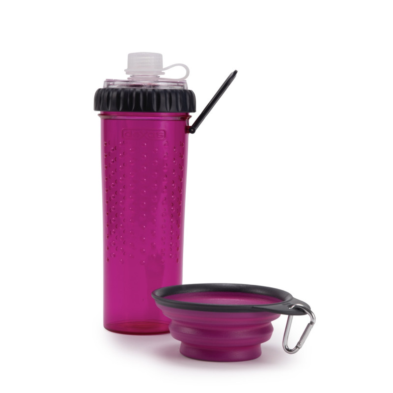 Dexas Snack Duo With Companion Cup бутылка для собак дорожная двойная для корма и воды, 720 мл, пурпурная - фото 3
