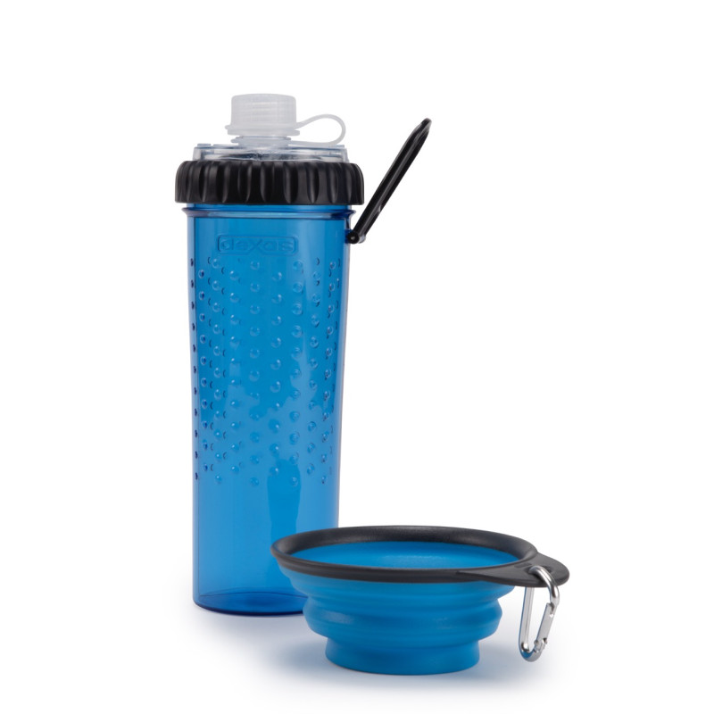 Dexas Snack Duo With Companion Cup бутылка для собак дорожная двойная для корма и воды, 720 мл, голубая - фото 2