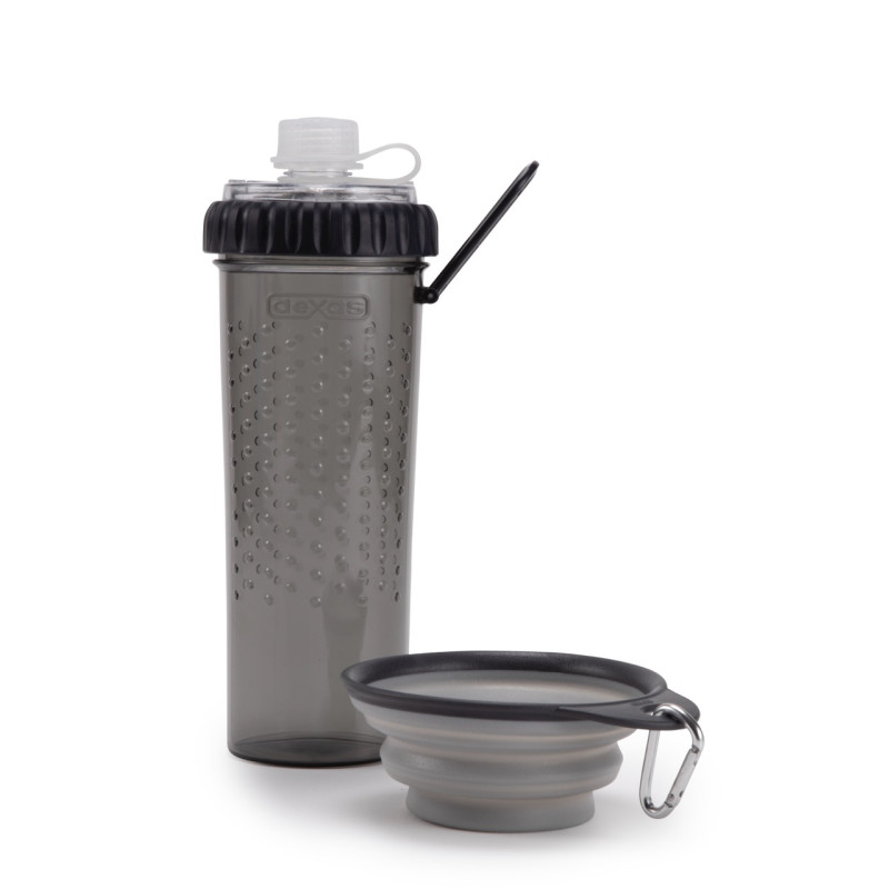 Dexas Snack Duo With Companion Cup бутылка для собак дорожная двойная для корма и воды, 720 мл, серая - фото 3