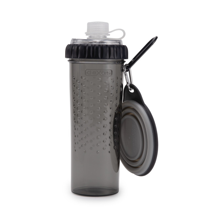 Dexas Snack Duo With Companion Cup бутылка для собак дорожная двойная для корма и воды, 720 мл, серая - фото 4