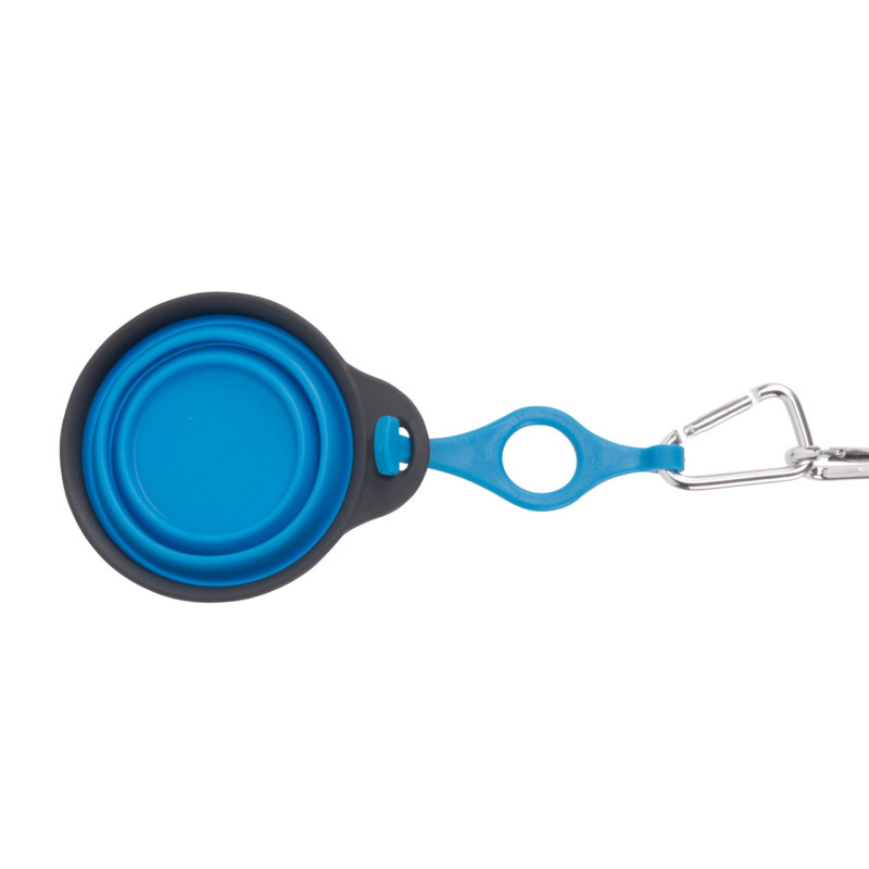 Dexas Travel Cup with Bottle Holder & Carabiner дорожная миска складная для собак и кошек, 240 мл, голубая - фото 2