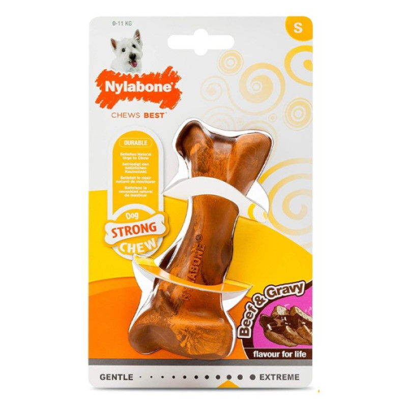 Nylabone Strong Chew Rubber Bone Beef With Gravy игрушка для собак со вкусом говядины, 12 см - фото 2