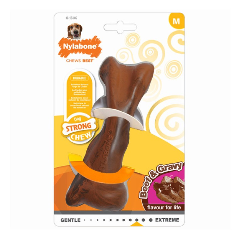 Nylabone Strong Chew Rubber Bone Beef With Gravy игрушка для собак со вкусом говядины, 16 см - фото 2