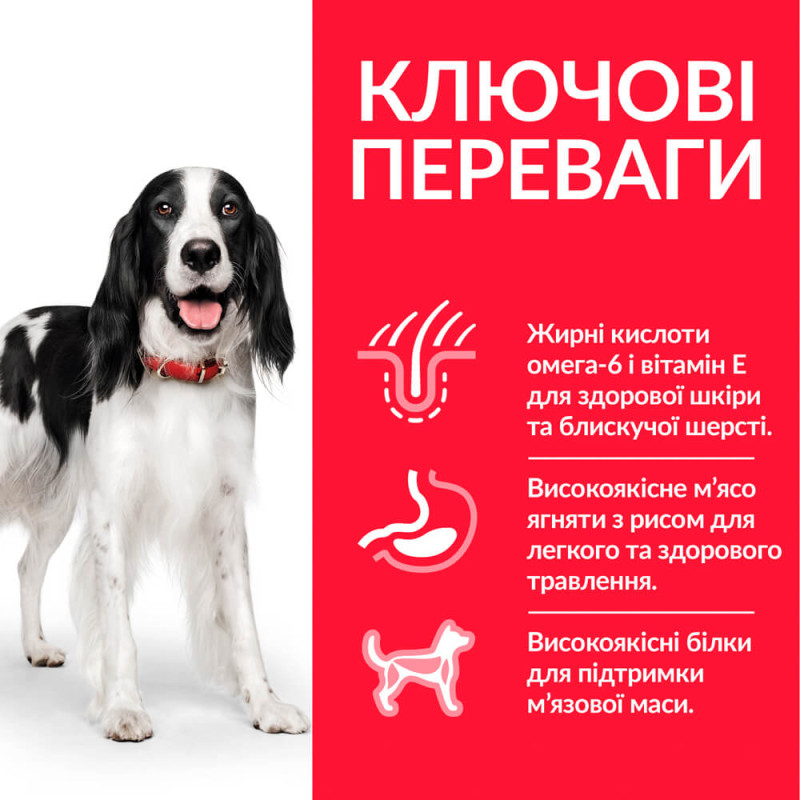 Hill's SP Canine Adult Medium Breed Lamb & Rice сухой корм с ягненком для собак средних пород 2.5 кг - фото 2
