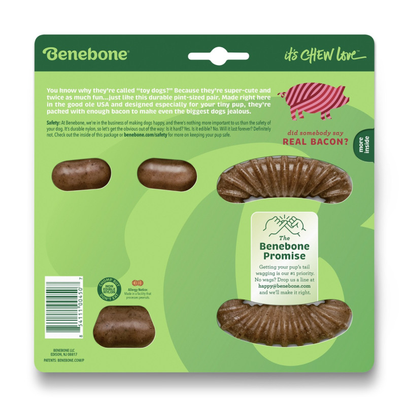 Benebone Tiny 2-Pack набор игрушек для собак с вкусом бекона, 9.5 см - фото 2