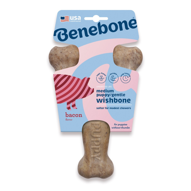 Benebone Puppy Wishbone Bacon іграшка для цуценят зі смаком бекону, 18 см - фото 3