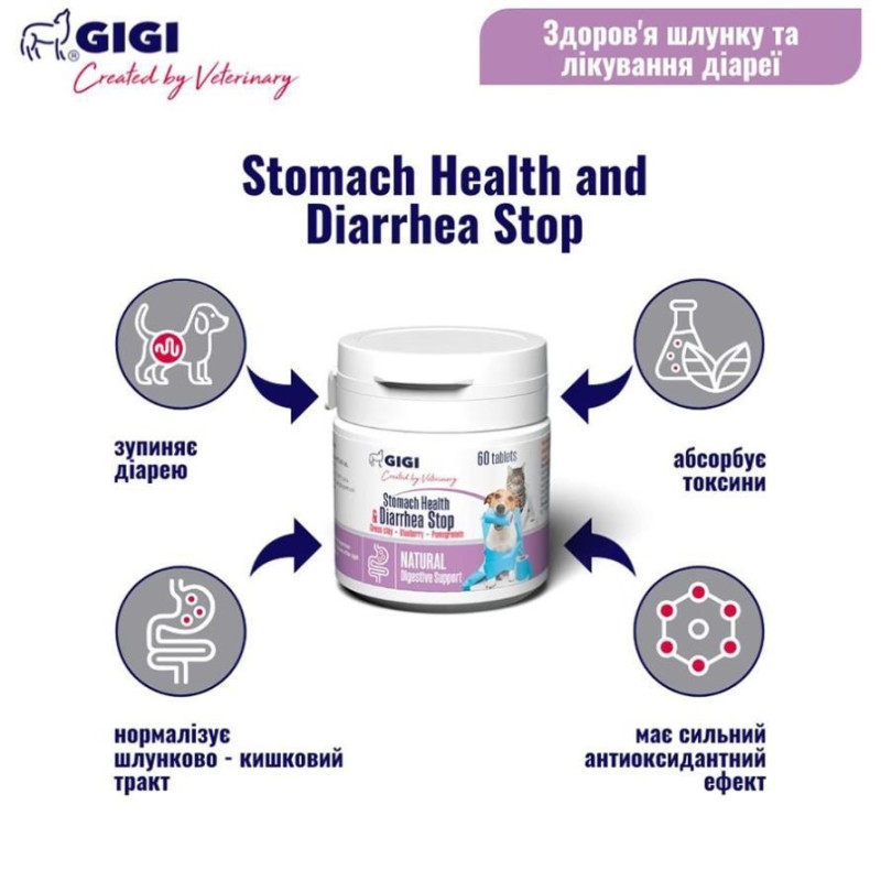 GiGi Stomach Health & Diarrhea Stop Mini витамины для нормализации пищеварения у собак и котов 60 табл - фото 2
