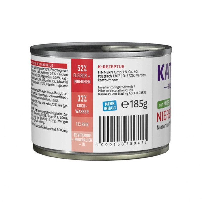 Kattovit Veterinary Niere Renal Turkey влажный корм для котов с заболеваниями почек, 185 гр - фото 5